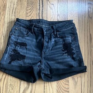 American Eagle Outfitters Black Denim Distressed Shorts